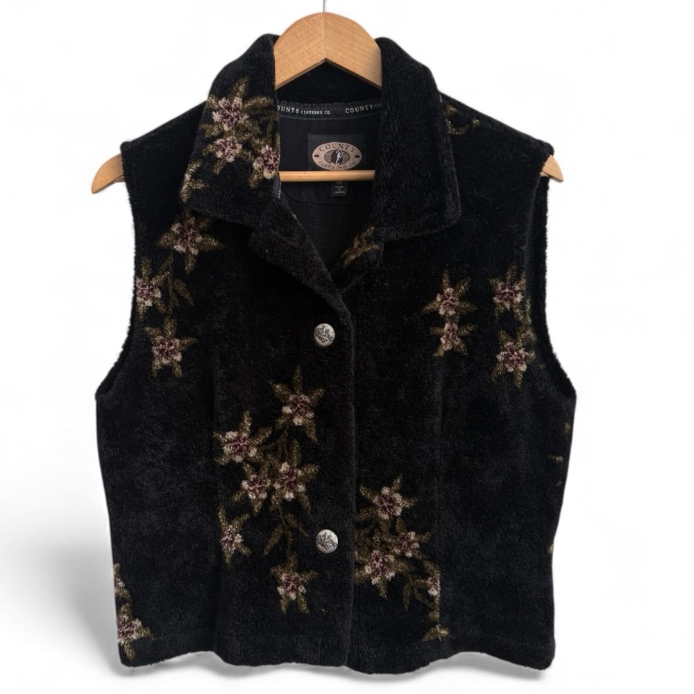 Vintage 90's County Clothing Co Floral Fleece Vest Made in Canada M